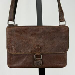 Jack Georges Brown Tooled Leather Crossbody Organizer Purse Wallet Bag